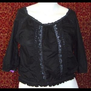 VICTORIA'S SECRET black cotton peasant blouse M 💥🕚⤵️